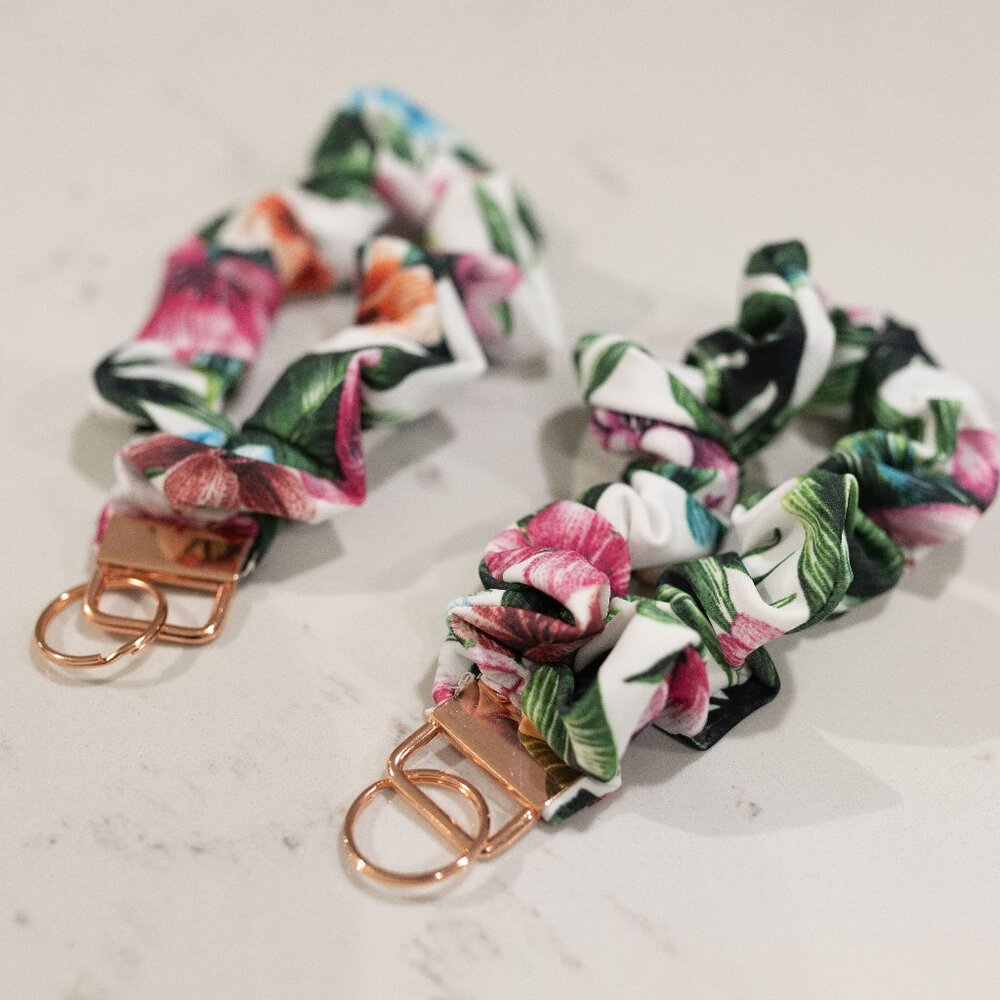 Made to Order - Tropical Scrunchie & Rose Gold Key Holder / Keychain